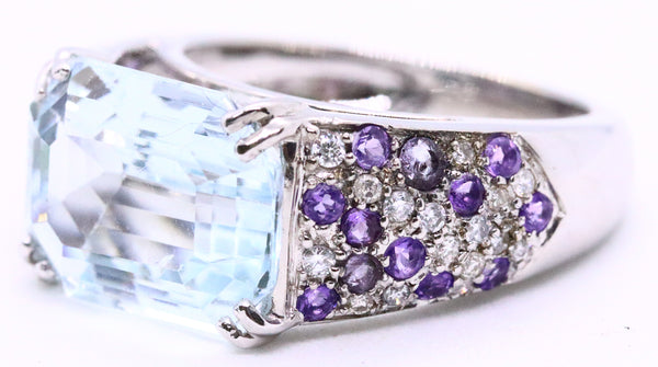 MAUBOUSSIN, PARIS. AQUAMARINE & DIAMONDS 18 KT GOLD RING