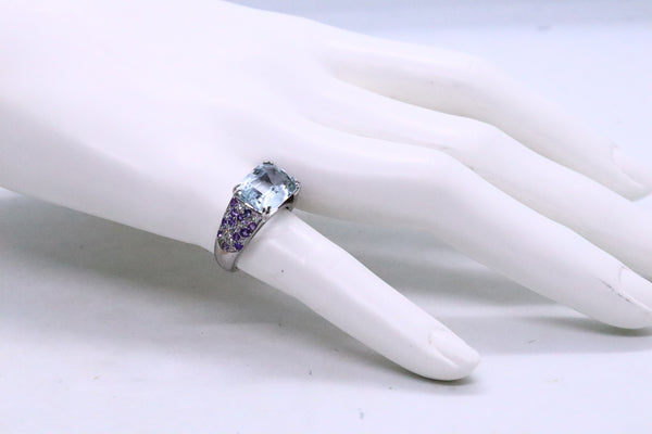 MAUBOUSSIN, PARIS. AQUAMARINE & DIAMONDS 18 KT GOLD RING
