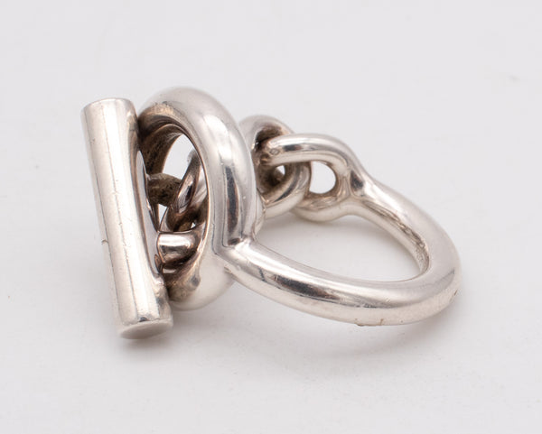 HERMES PARIS CROISETTE TOGGLE CHAINED RING IN .925 STERLING SILVER