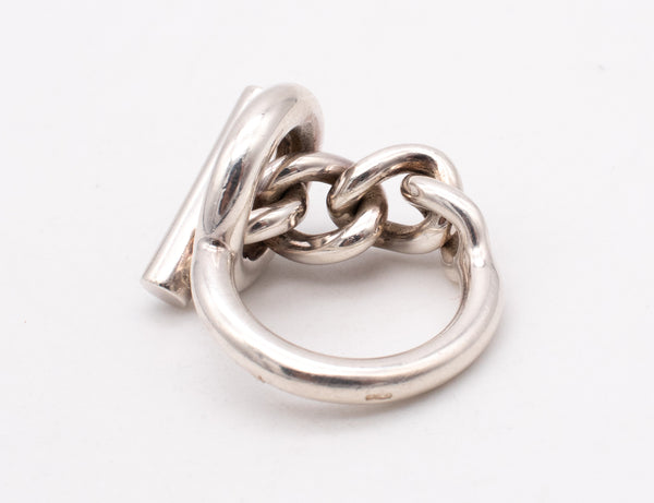 HERMES PARIS CROISETTE TOGGLE CHAINED RING IN .925 STERLING SILVER
