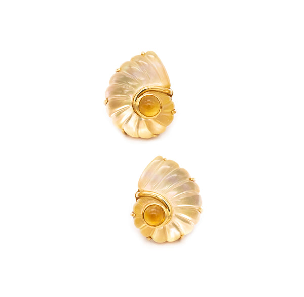 *Seaman Schepps Trianon 18 kt yellow gold earrings with rock quartz & citrine