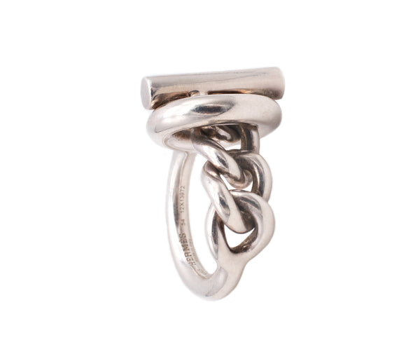 HERMES PARIS CROISETTE TOGGLE CHAINED RING IN .925 STERLING SILVER