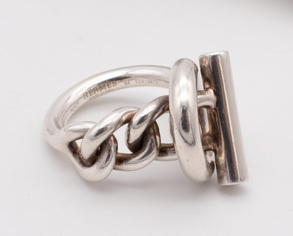 HERMES PARIS CROISETTE TOGGLE CHAINED RING IN .925 STERLING SILVER
