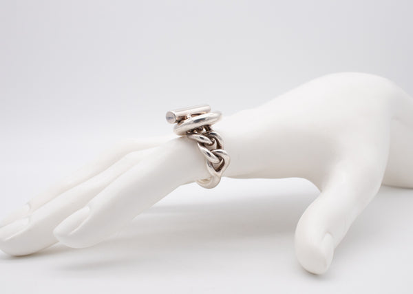 HERMES PARIS CROISETTE TOGGLE CHAINED RING IN .925 STERLING SILVER