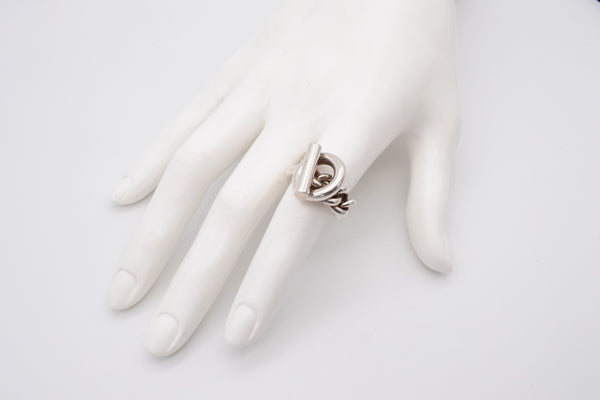 HERMES PARIS CROISETTE TOGGLE CHAINED RING IN .925 STERLING SILVER