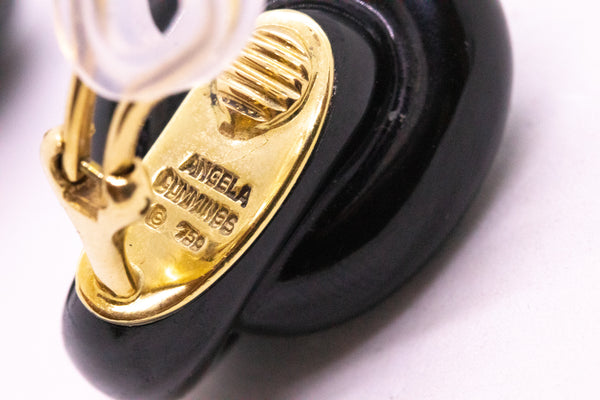 ANGELA CUMMINGS STUDIOS 18 KT GOLD KNOT EARRINGS IN BLACK JADE NEPHRITE