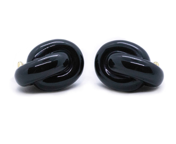 ANGELA CUMMINGS STUDIOS 18 KT GOLD KNOT EARRINGS IN BLACK JADE NEPHRITE