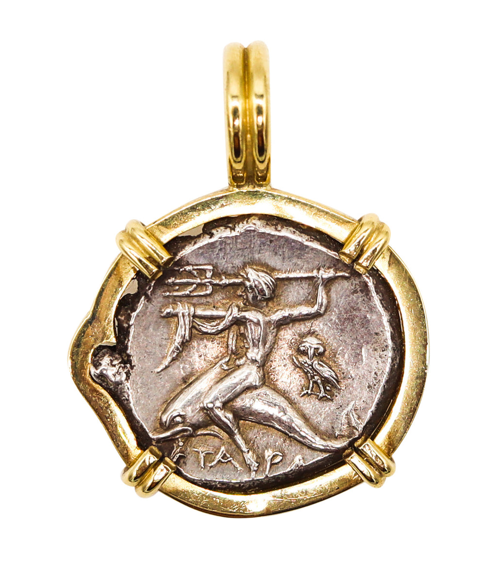 Ancient Greece 240 BC Tarentum Boy In A Dolphin Stater Nomos Framed In Treasure Fine Jewelry