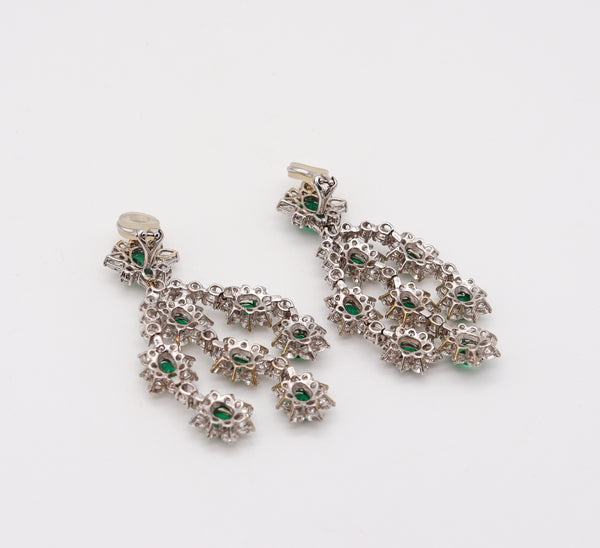 -Chandelier Cluster Dangle Drop Earrings In 18Kt Gold With 31.72 Ctw In Diamonds And Emeralds