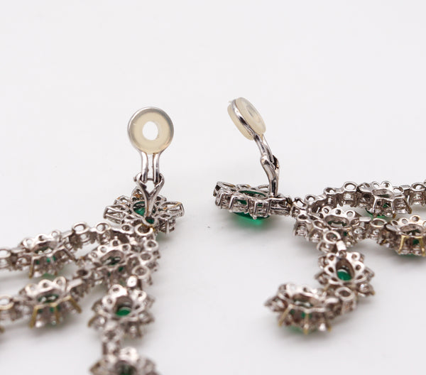 -Chandelier Cluster Dangle Drop Earrings In 18Kt Gold With 31.72 Ctw In Diamonds And Emeralds