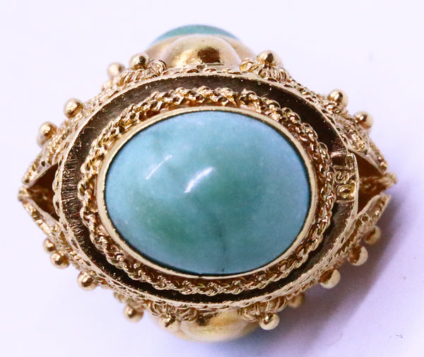 ITALIAN 18 KT GOLD ANTIQUE ETRUSCAN TURQUOISE CHARM