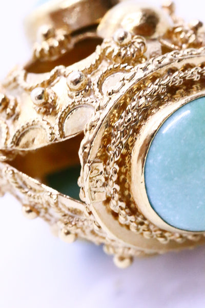 ITALIAN 18 KT GOLD ANTIQUE ETRUSCAN TURQUOISE CHARM