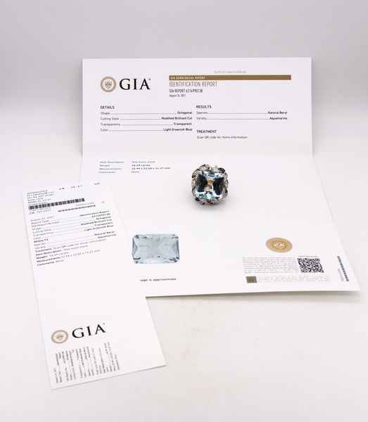 *Gia certified Mid-Century 1960 ring in18 kt gold with 50.81 Cts in aquamarine sapphires & diamonds