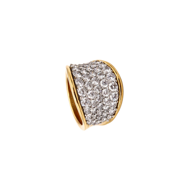 Designer Cluster Band Ring In Platinum And 18Kt Yellow Gold With 3.78 Cts In D VS-1 Diamonds