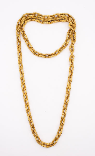 HERMES 1970 PARIS GEORGE L'ENFANT VINTAGE 18 KT YELLOW GOLD TEXTURED WOVEN LONG CHAIN
