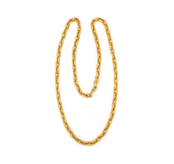 HERMES 1970 PARIS GEORGE L'ENFANT VINTAGE 18 KT YELLOW GOLD TEXTURED WOVEN LONG CHAIN