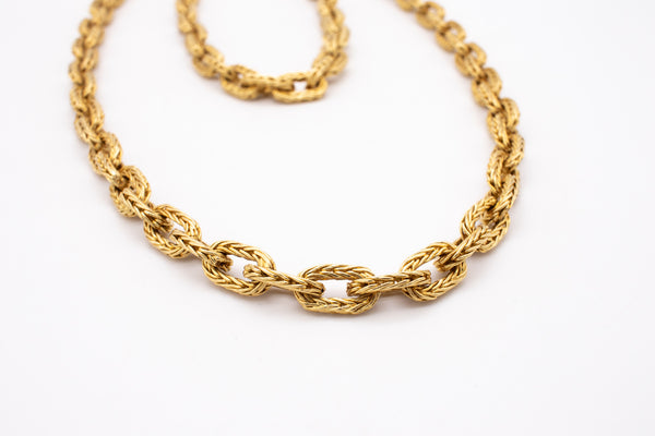 HERMES 1970 PARIS GEORGE L'ENFANT VINTAGE 18 KT YELLOW GOLD TEXTURED WOVEN LONG CHAIN