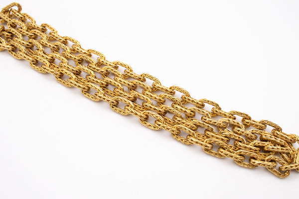 HERMES 1970 PARIS GEORGE L'ENFANT VINTAGE 18 KT YELLOW GOLD TEXTURED WOVEN LONG CHAIN