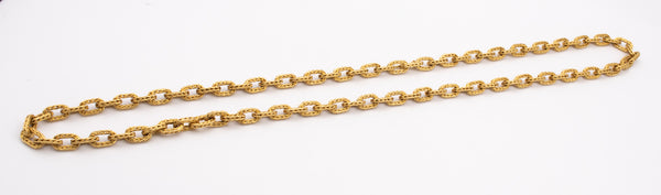 HERMES 1970 PARIS GEORGE L'ENFANT VINTAGE 18 KT YELLOW GOLD TEXTURED WOVEN LONG CHAIN