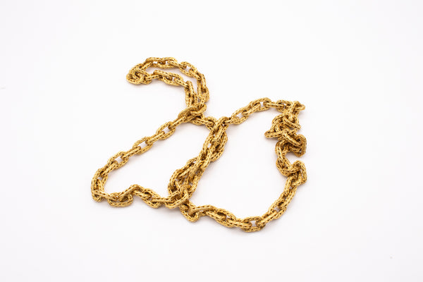HERMES 1970 PARIS GEORGE L'ENFANT VINTAGE 18 KT YELLOW GOLD TEXTURED WOVEN LONG CHAIN