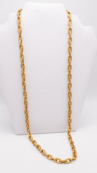 HERMES 1970 PARIS GEORGE L'ENFANT VINTAGE 18 KT YELLOW GOLD TEXTURED WOVEN LONG CHAIN