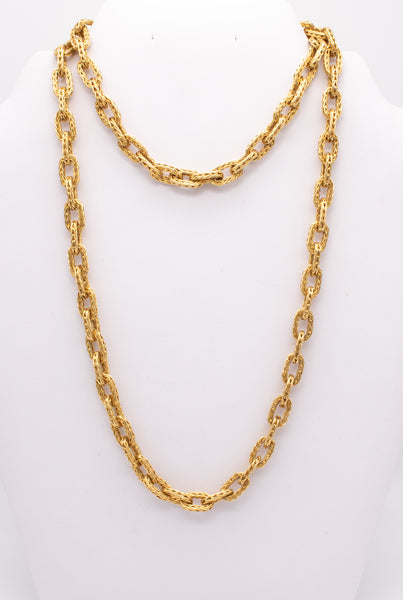 HERMES 1970 PARIS GEORGE L'ENFANT VINTAGE 18 KT YELLOW GOLD TEXTURED WOVEN LONG CHAIN