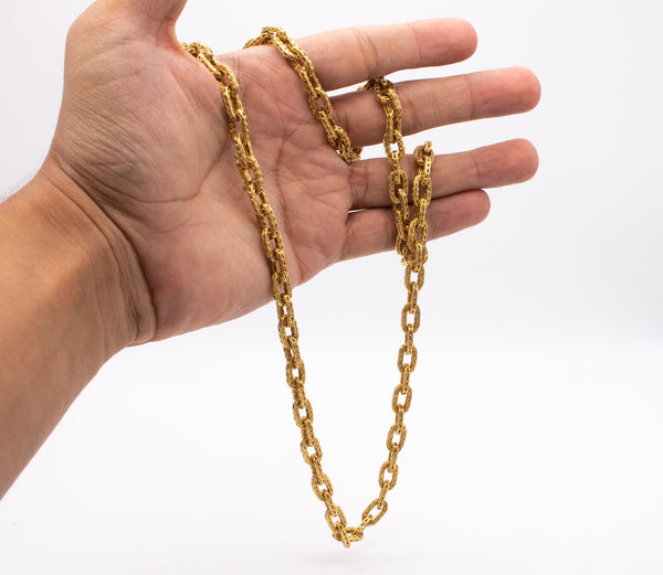 HERMES 1970 PARIS GEORGE L'ENFANT VINTAGE 18 KT YELLOW GOLD TEXTURED WOVEN LONG CHAIN