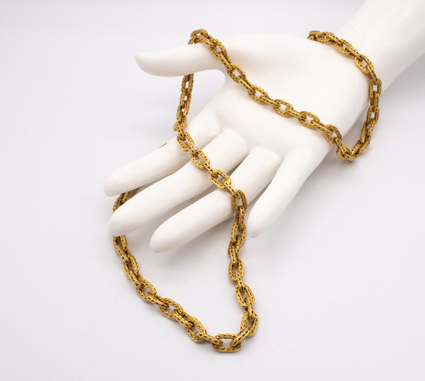 HERMES 1970 PARIS GEORGE L'ENFANT VINTAGE 18 KT YELLOW GOLD TEXTURED WOVEN LONG CHAIN