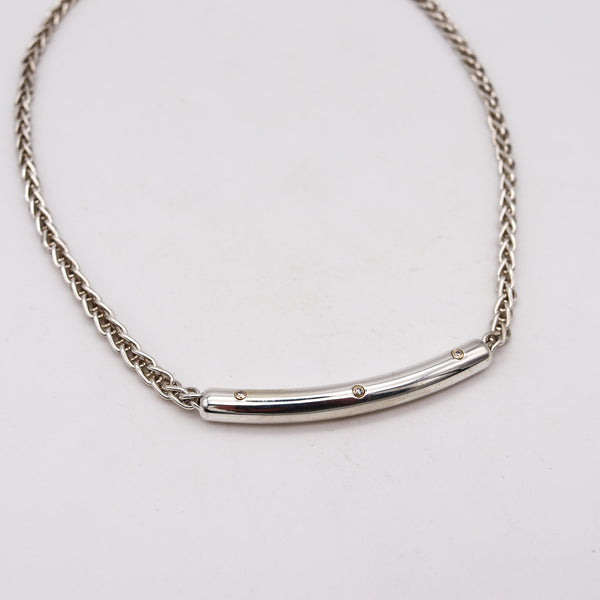 Movado Modernist Tubular Necklace In 18Kt  .925 Sterling Silver With 3 VS Diamonds