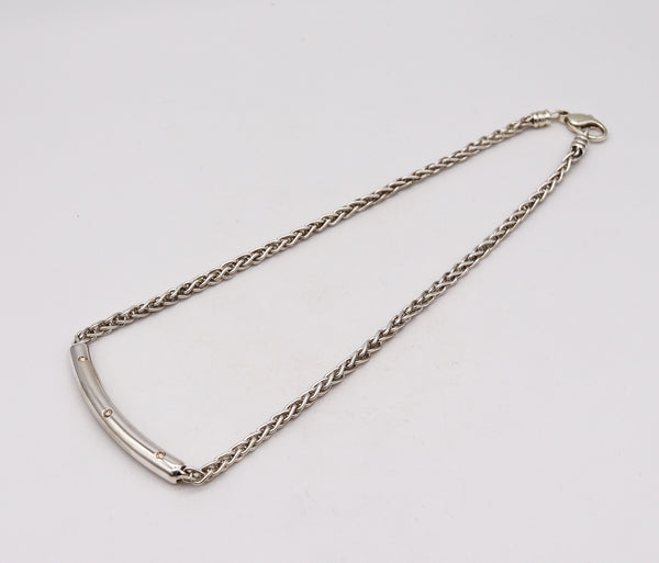 Movado Modernist Tubular Necklace In 18Kt  .925 Sterling Silver With 3 VS Diamonds