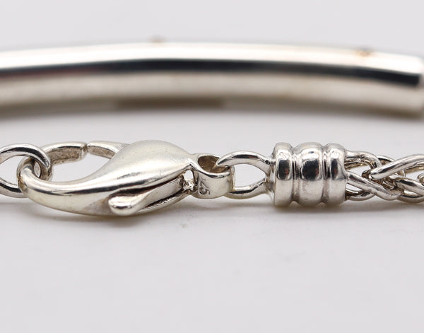 Movado Modernist Tubular Necklace In 18Kt  .925 Sterling Silver With 3 VS Diamonds