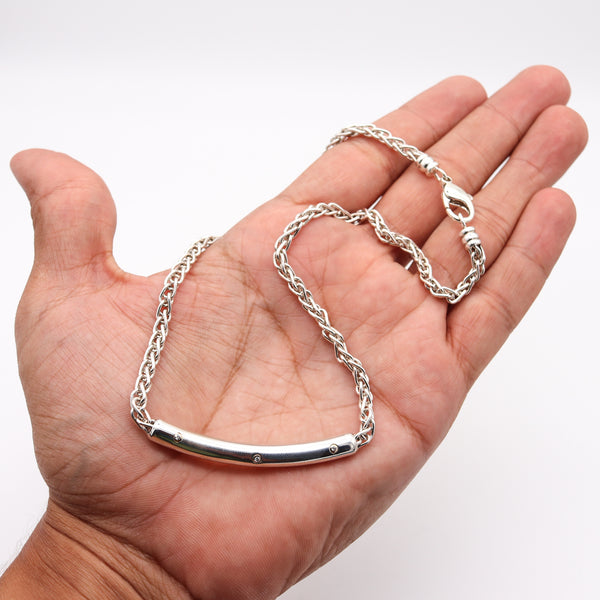 Movado Modernist Tubular Necklace In 18Kt  .925 Sterling Silver With 3 VS Diamonds