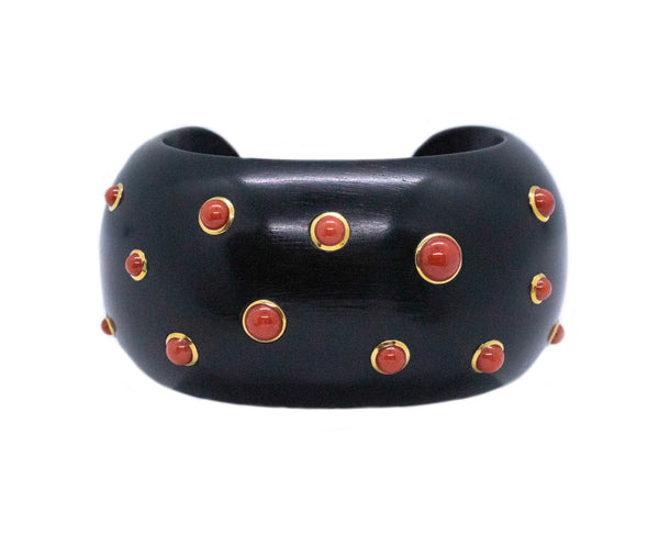 SEAMAN SCHEPPS TRIANON 18 KT EBONY CUFF WITH RED CORALS