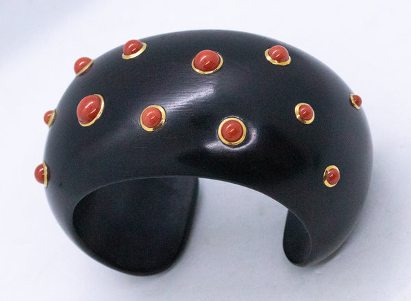 SEAMAN SCHEPPS TRIANON 18 KT EBONY CUFF WITH RED CORALS