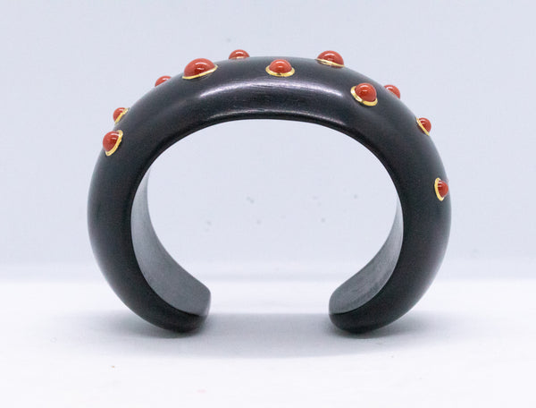 SEAMAN SCHEPPS TRIANON 18 KT EBONY CUFF WITH RED CORALS