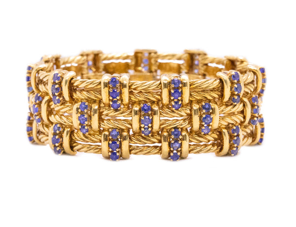 TIFFANY & CO 18 KT GOLD MESH BRACELET WITH 9.41 Ctw OF SAPPHIRES