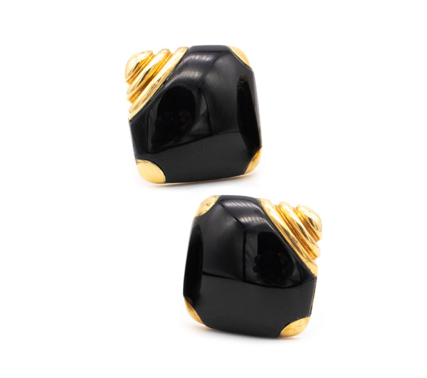 CARTIER 1960-70'S RETRO SQUARED 18 KT GOLD EARRINGS WITH BLACK ONYX