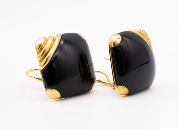 CARTIER 1960-70'S RETRO SQUARED 18 KT GOLD EARRINGS WITH BLACK ONYX