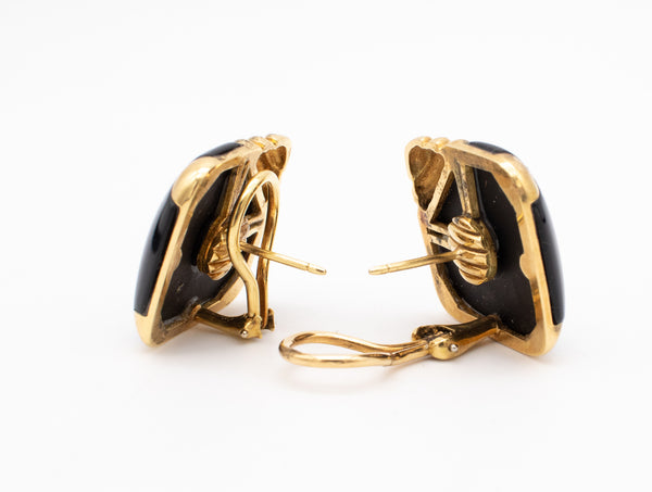 CARTIER 1960-70'S RETRO SQUARED 18 KT GOLD EARRINGS WITH BLACK ONYX
