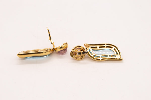 SeidenGang Long Earrings In 18Kt Yellow Gold With 28.18 cts Aquamarine & Pink Tourmaline