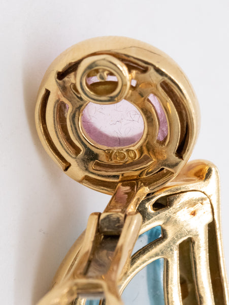 SeidenGang Long Earrings In 18Kt Yellow Gold With 28.18 cts Aquamarine & Pink Tourmaline