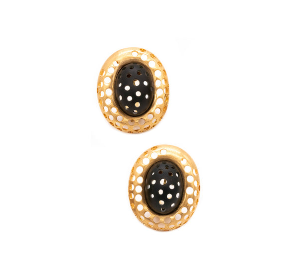 Angela Cummings Studios 1984 Clips Earrings In 18Kt Yellow Gold With Black Jade Carvings