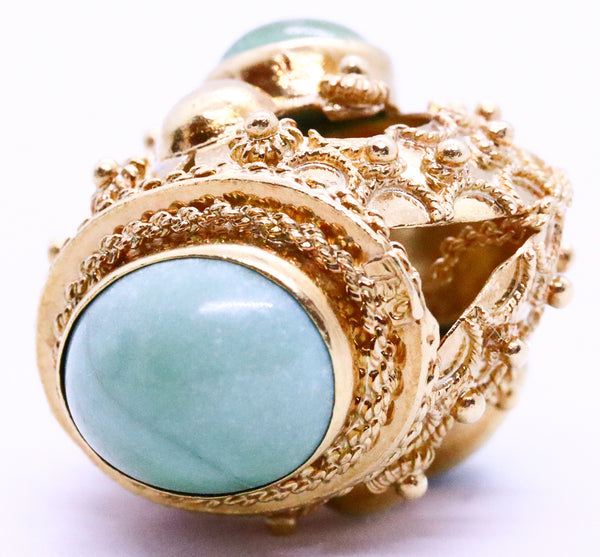 ITALIAN 18 KT GOLD ANTIQUE ETRUSCAN TURQUOISE CHARM