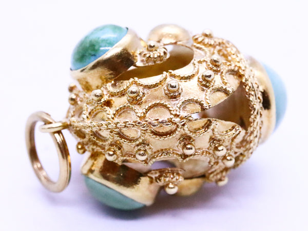 ITALIAN 18 KT GOLD ANTIQUE ETRUSCAN TURQUOISE CHARM