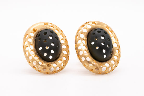 Angela Cummings Studios 1984 Clips Earrings In 18Kt Yellow Gold With Black Jade Carvings