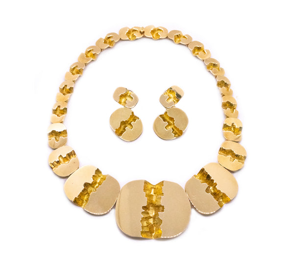 GUBELIN SWISS 18 KT GOLD GRAND CANYON FRACTURE NECKLACE & EARRINGS SET