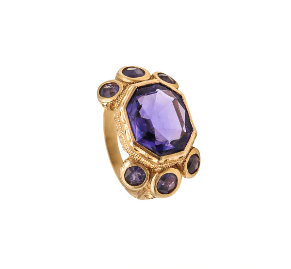 Monica Rossi Milan For Anaconda Cocktail Ring In 19Kt Yellow Gold With 5.79 Cts In Iolites