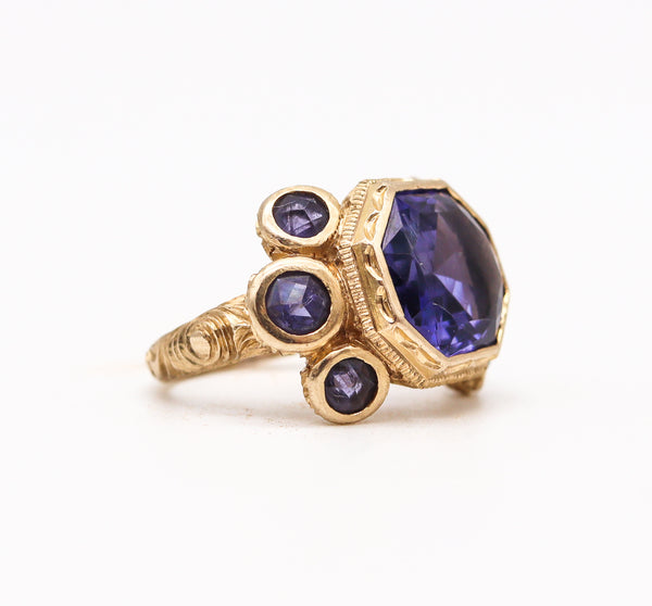 Monica Rossi Milan For Anaconda Cocktail Ring In 19Kt Yellow Gold With 5.79 Cts In Iolites