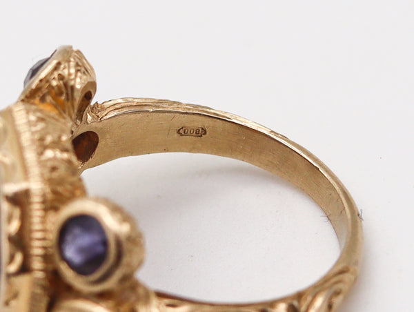 Monica Rossi Milan For Anaconda Cocktail Ring In 19Kt Yellow Gold With 5.79 Cts In Iolites