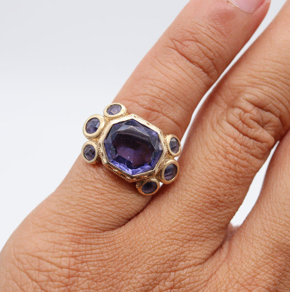 Monica Rossi Milan For Anaconda Cocktail Ring In 19Kt Yellow Gold With 5.79 Cts In Iolites